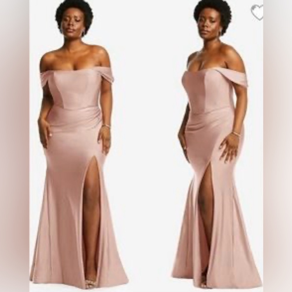 Cynthia & Sahar Off-The-Shoulder Corset Stretch Satin Mermaid Dress Nude
